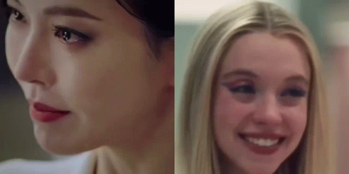 A Close Up Of A Woman 'S Face Next To A Close Up Of Another Woman 'S Face . GIF