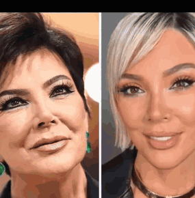 A Close Up Of A Woman 'S Face Next To A Close Up Of Kim Kardashian 'S Face . GIF