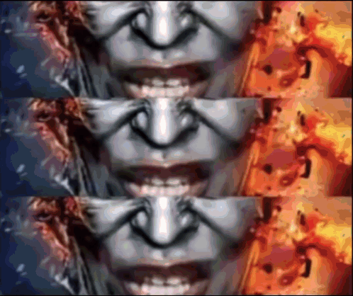A Close Up Of A Woman 'S Face With A Fire Background GIF