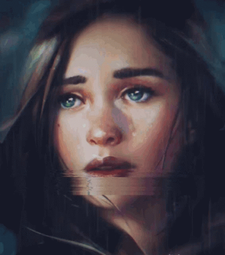 A Close Up Of A Woman 'S Face With A Glitch Effect On It GIF