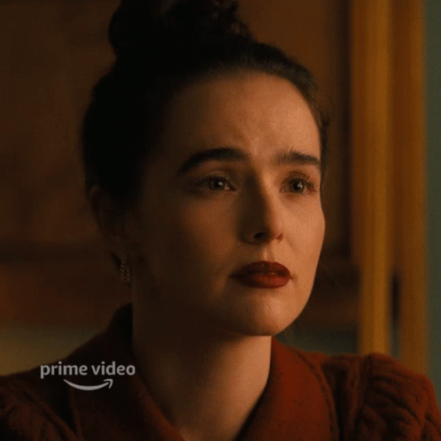 A Close Up Of A Woman 'S Face With A Prime Video Arrow In The Corner GIF