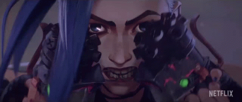 A Close Up Of A Woman 'S Face With A Purple Lightning Bolt In Her Mouth . GIF