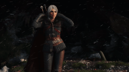 A Close Up Of A Woman 'S Face With A Sword In Her Hand GIF