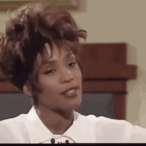 A Close Up Of A Woman 'S Face With A White Shirt On . GIF