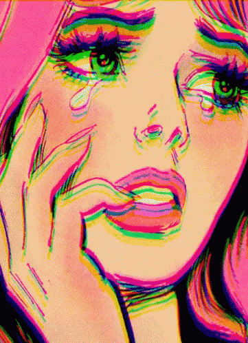 A Close Up Of A Woman 'S Face With Tears Coming Down Her Face . GIF