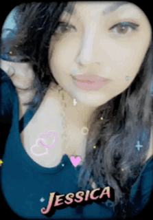 A Close Up Of A Woman 'S Face With The Name Jessica On It GIF