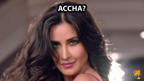 A Close Up Of A Woman 'S Face With The Word Accha Above It GIF