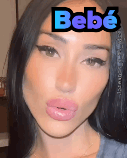 A Close Up Of A Woman 'S Face With The Word Bebe Written On It GIF