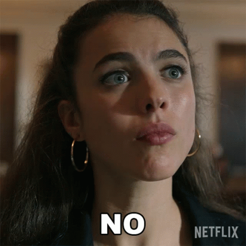 A Close Up Of A Woman 'S Face With The Word No Written On Her Face GIF