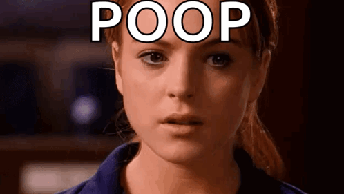 A Close Up Of A Woman 'S Face With The Word Poop Written On Her Forehead GIF