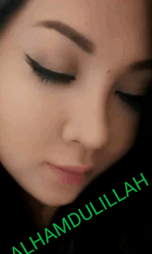 A Close Up Of A Woman 'S Face With The Words " Alhamdulillah " Written Below It GIF