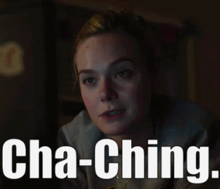 A Close Up Of A Woman 'S Face With The Words Cha-Ching . GIF