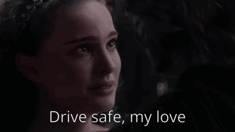 A Close Up Of A Woman 'S Face With The Words " Drive Safe My Love " Below Her GIF