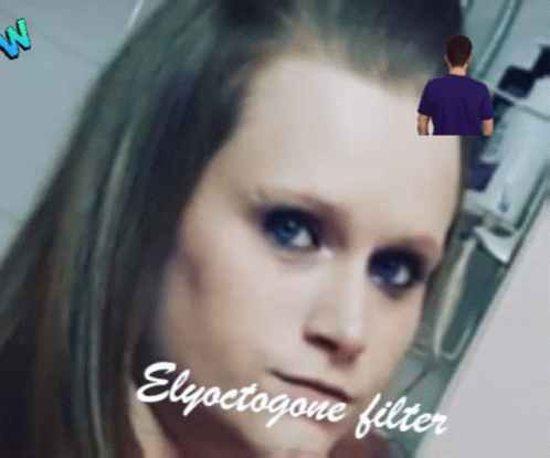 A Close Up Of A Woman 'S Face With The Words Elyoctogone Filter Written Below It GIF