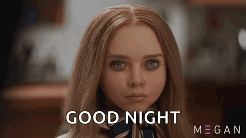 A Close Up Of A Woman 'S Face With The Words `` Good Night '' Written On Her Face . GIF
