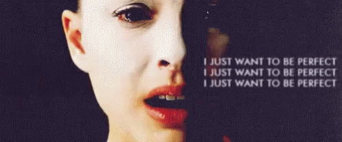 A Close Up Of A Woman 'S Face With The Words " I Just Want To Be Perfect " On The Bottom GIF