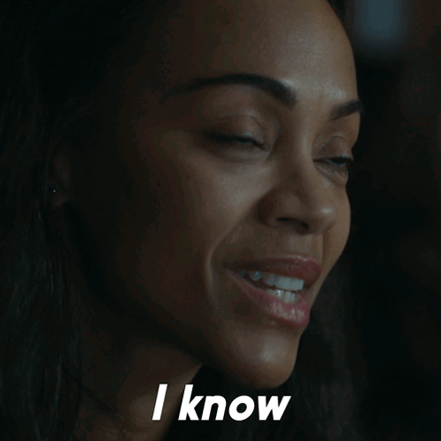 A Close Up Of A Woman 'S Face With The Words " I Know " On The Bottom GIF