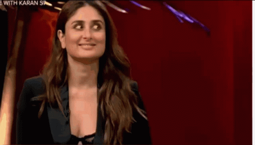 A Close Up Of A Woman 'S Face With The Words Kareena Kapoor On The Bottom Right GIF
