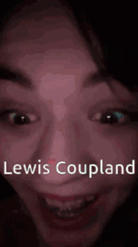 A Close Up Of A Woman 'S Face With The Words Lewis Coupland Written On It GIF