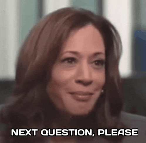 A Close Up Of A Woman 'S Face With The Words Next Question Please Below Her GIF