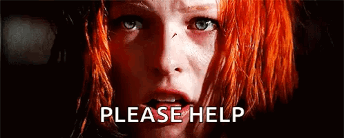 A Close Up Of A Woman 'S Face With The Words `` Please Help '' Written Below Her . GIF