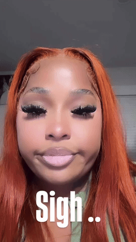 A Close Up Of A Woman 'S Face With The Words Sigh On It GIF