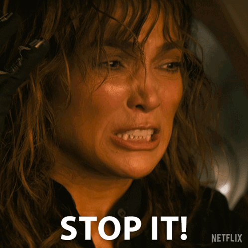 Close Up Of Woman's Face With Stop It Text GIF