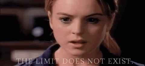 A Close Up Of A Woman 'S Face With The Words `` The Limit Does Not Exist '' Written Next To Her . GIF