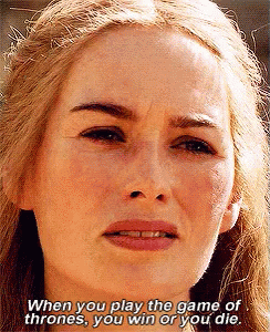 A Close Up Of A Woman 'S Face With The Words When You Play The Game Of Thrones , You Win Or You Die GIF