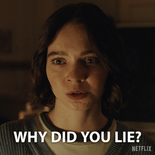 A Close Up Of A Woman 'S Face With The Words Why Did You Lie Below Her GIF