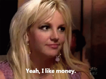 A Close Up Of A Woman 'S Face With The Words Yeah , I Like Money . GIF