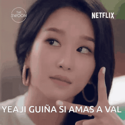 A Close Up Of A Woman 'S Face With The Words Yeaji Guina Si Amas A Val Written Below Her GIF