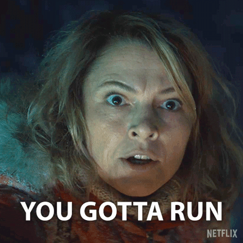 A Close Up Of A Woman 'S Face With The Words " You Gotta Run " Written Below Her GIF