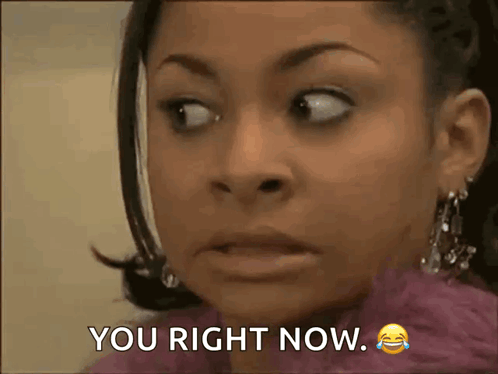 A Close Up Of A Woman 'S Face With The Words You Right Now Below It GIF