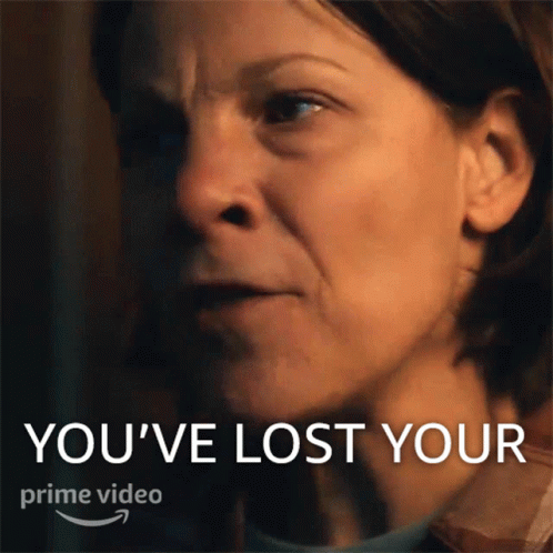 A Close Up Of A Woman 'S Face With The Words " You 'Ve Lost Your Prime Video " GIF
