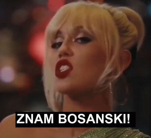 A Close Up Of A Woman 'S Face With The Words Znam Bosanski Below Her GIF