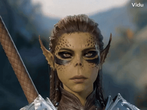 Woman's Face Close Up With Vidu Text GIF