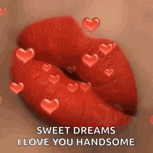 A Close Up Of A Woman 'S Lips With Red Lipstick And Hearts Coming Out Of Them . GIF