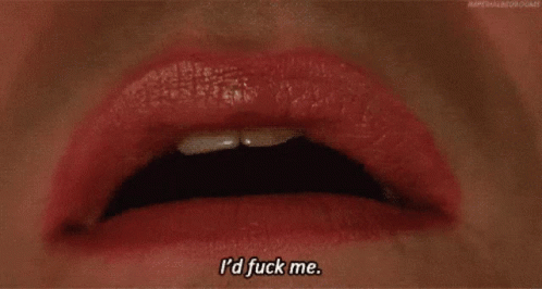 a close up of a woman 's mouth with the words i 'd fuck me written on it