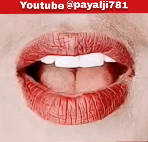 A Close Up Of A Woman 'S Red Lips With The Words Youtube @ Payali781 Above It GIF