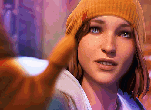 a close up of a woman wearing a beanie