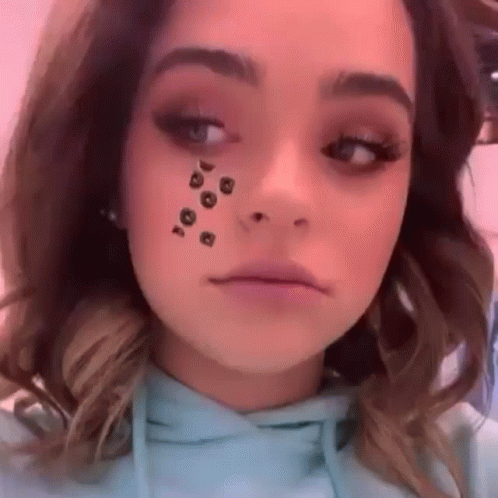 A Close Up Of A Woman Wearing A Blue Hoodie With A Leopard Print On Her Face . GIF