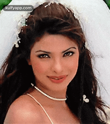 A Close Up Of A Woman Wearing A White Dress And A Veil . GIF