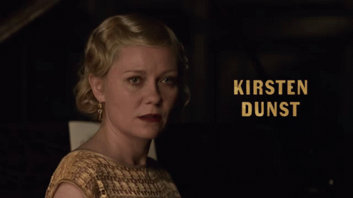 A Close Up Of A Woman With The Name Kirsten Dunst On It GIF