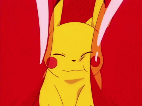 A Close Up Of A Yellow Cartoon Character With Red Eyes On A Red Background GIF