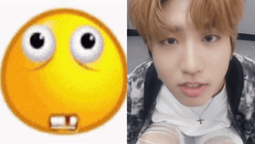 A Close Up Of A Yellow Smiley Face Next To A Close Up Of A Young Man 'S Face . GIF