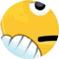 a close up of a yellow smiley face with white teeth in a circle on a white background .