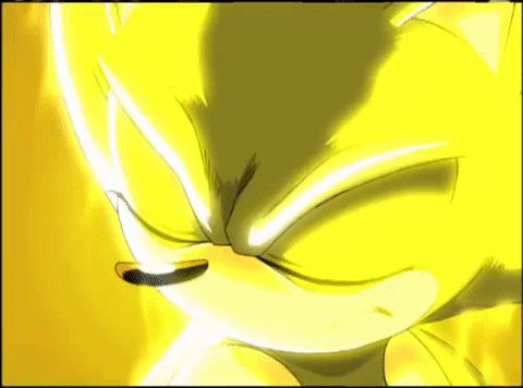 A Close Up Of A Yellow Sonic The Hedgehog 'S Face With A Yellow Background . GIF