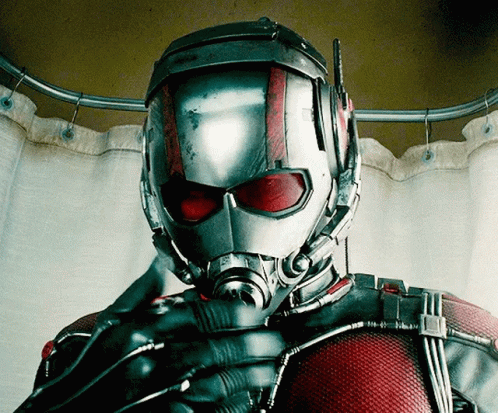 Close Up Of Ant Man Helmet With Shower Curtain GIF