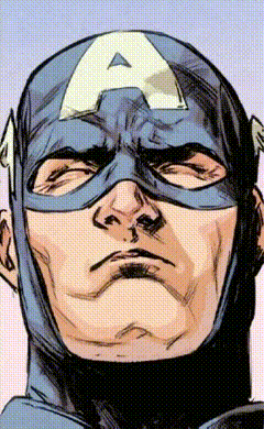 A Close Up Of Captain America 'S Face With A White A On His Hat GIF